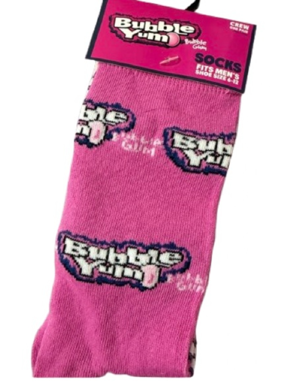Pink Crew Socks - Bubble Yum Bubble Gum Logo shoe size 6-12
